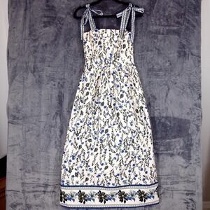 Joie Dress Womens S Blue Floral Maxi Tie Shoulder Smocked Back Lined Cottagecore